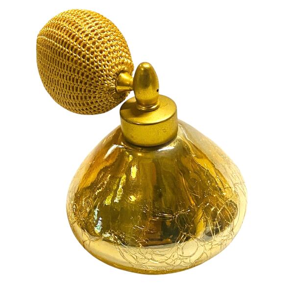 Empty HolmSpray 300/15 Perfume Atomizer Gold Crackle Glass Vanity Bottle A1057 - Picture 6 of 10